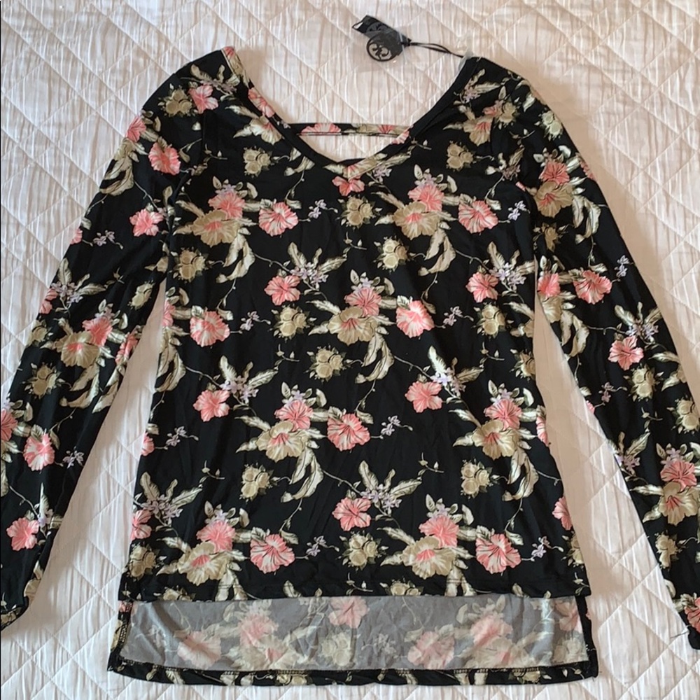 Black long sleeve floral shirt open strapped back